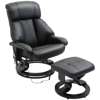 Faux Leather Ten-Point Massage Recliner And Footstool - Black