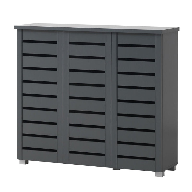 Essentials 3 Door Slatted Shoe Cabinet in Dark Grey