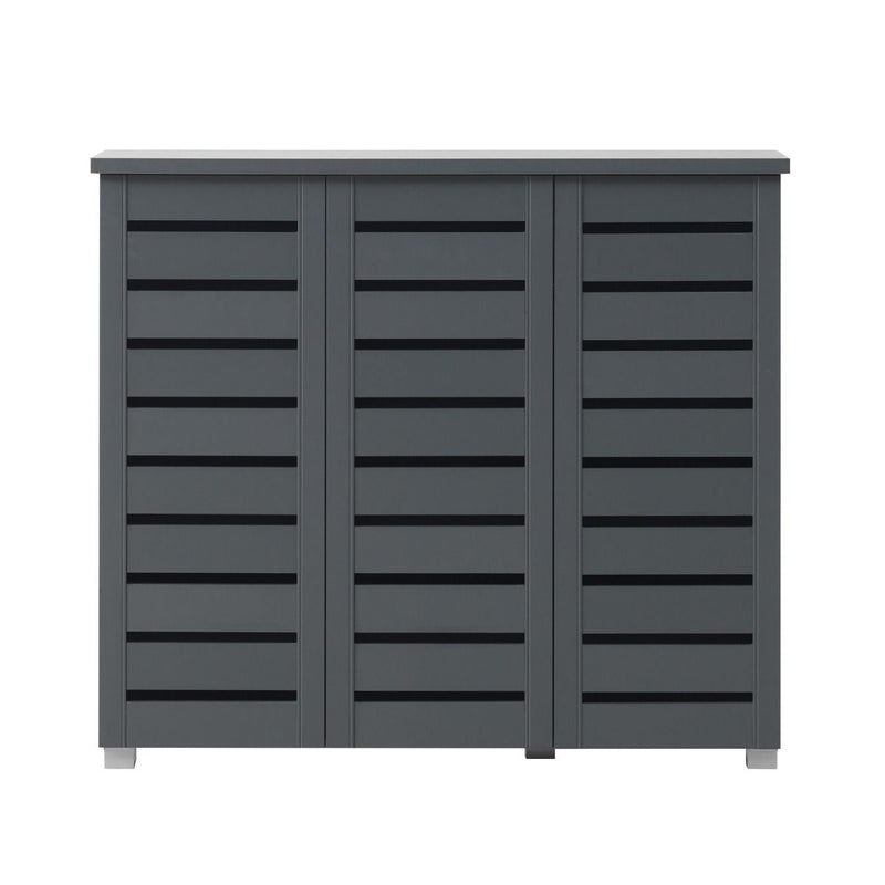 Essentials 3 Door Slatted Shoe Cabinet in Dark Grey