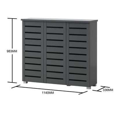 Essentials 3 Door Slatted Shoe Cabinet in Dark Grey