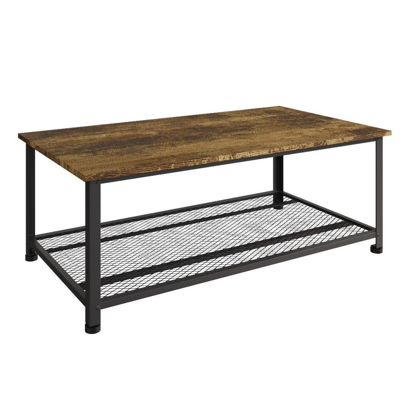 Bala Living Coffee Table in rustic wood grain style with black metallic