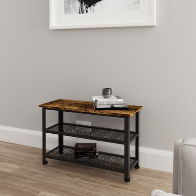 Bala Living Tall Coffee Table in rustic wood grain style with black metallic frame