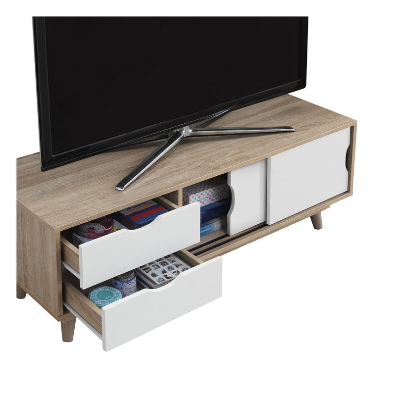 Alford Coffee TV Unit with 2 Sliding Doors & 2 Drawers in Sonoma Oak and White