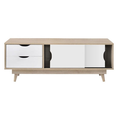 Alford Coffee TV Unit with 2 Sliding Doors & 2 Drawers in Sonoma Oak and White