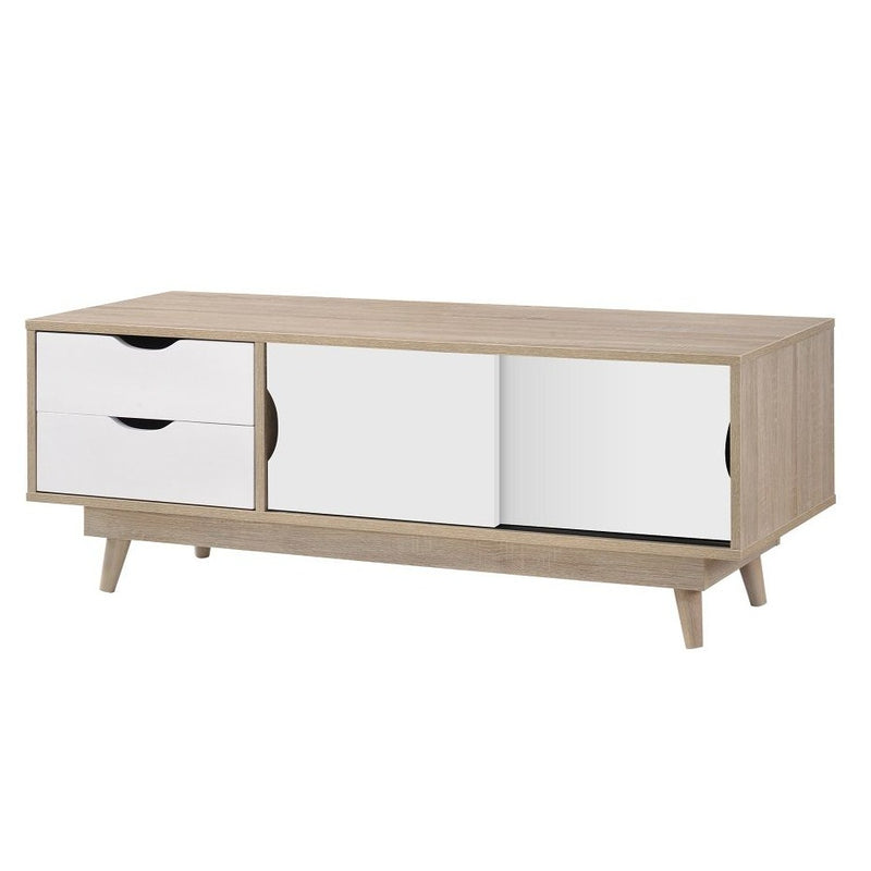 Alford Coffee TV Unit with 2 Sliding Doors & 2 Drawers in Sonoma Oak and White