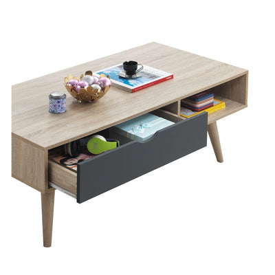 Alford Coffee Table with 1 Drawer in Sonoma Oak and Grey