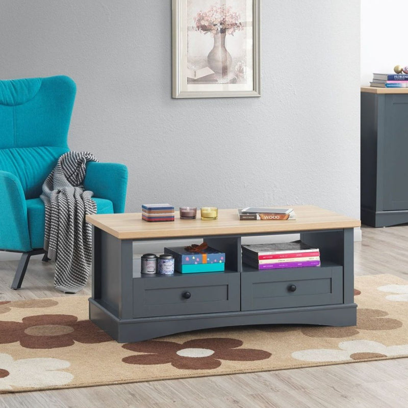 Carden Coffee Table with 2 Drawers in Grey