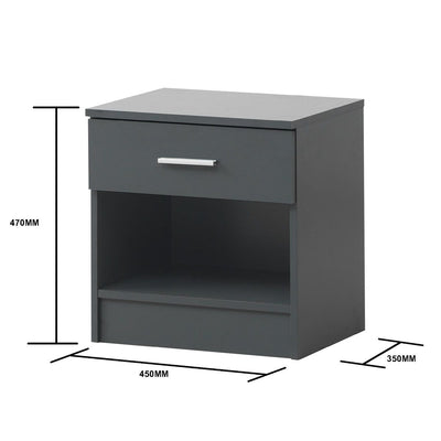 Rio Costa 1 Drawer Bedside Table in Dark Grey