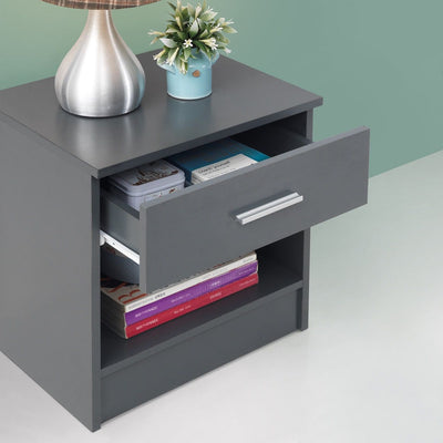 Rio Costa 1 Drawer Bedside Table in Dark Grey