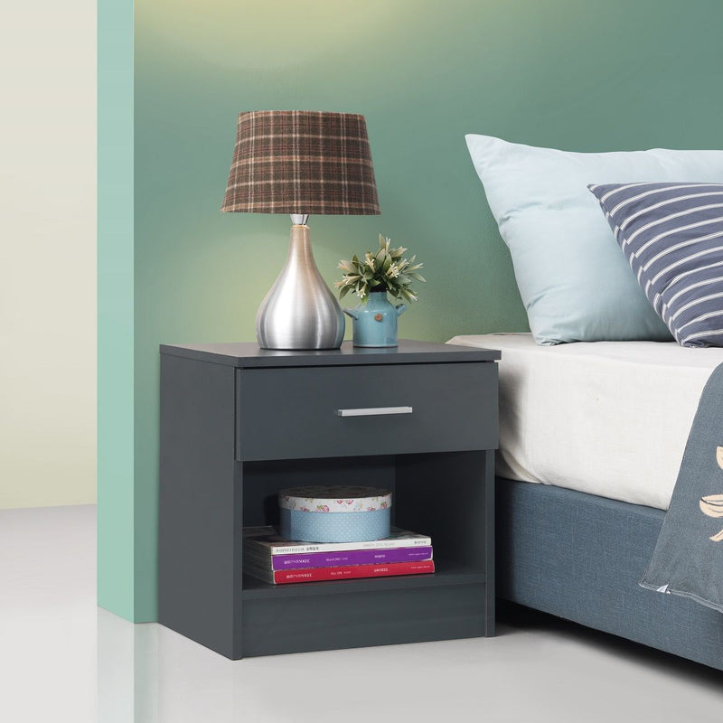 Rio Costa 1 Drawer Bedside Table in Dark Grey