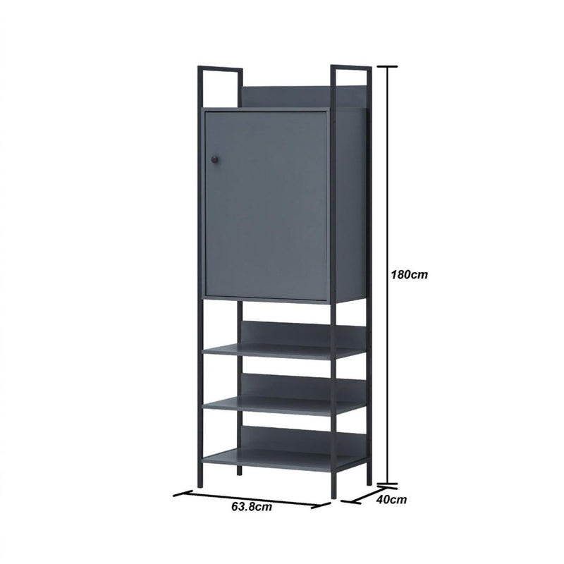 Zahra storage cabinet with 1 door and 3 shelves in grey effect