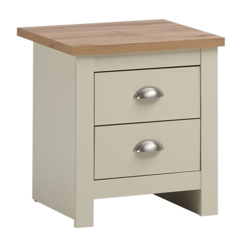 Lisbon 2 drawer bedside table / lamp table in cream & oak