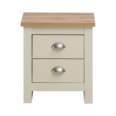 Lisbon 2 drawer bedside table / lamp table in cream & oak