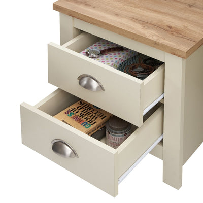 Lisbon 2 drawer bedside table / lamp table in cream & oak