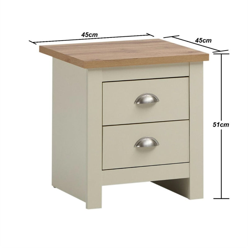 Lisbon 2 drawer bedside table / lamp table in cream & oak