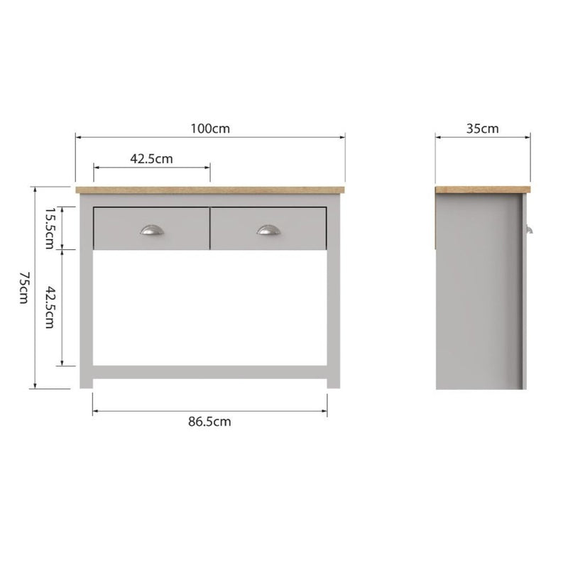 Lisbon console table with 2 drawers in grey & oak