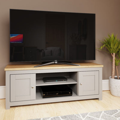 Lisbon TV unit stand with 2 doors in grey & oak