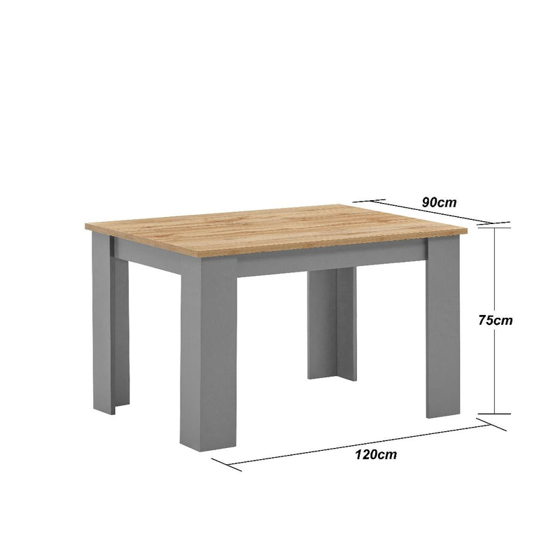 Lisbon 3 piece dining set: 120cm table, 2 benches in grey & oak