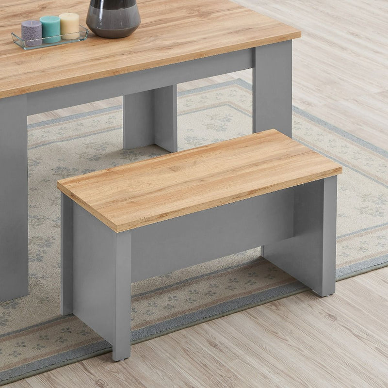 Lisbon 3 piece dining set: 120cm table, 2 benches in grey & oak