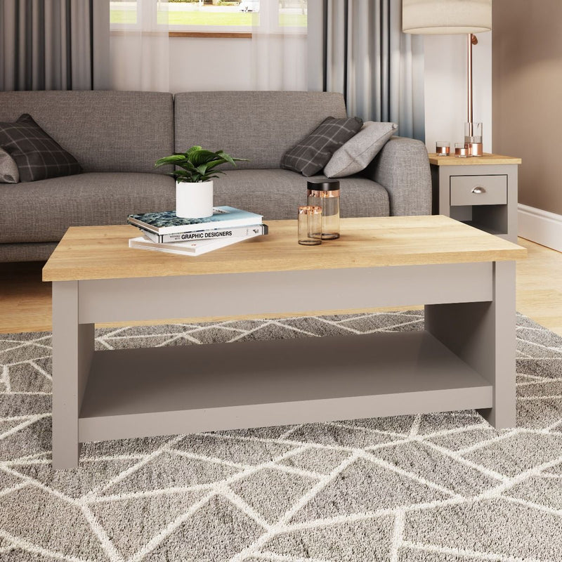 Lisbon slide top coffee table in grey & oak