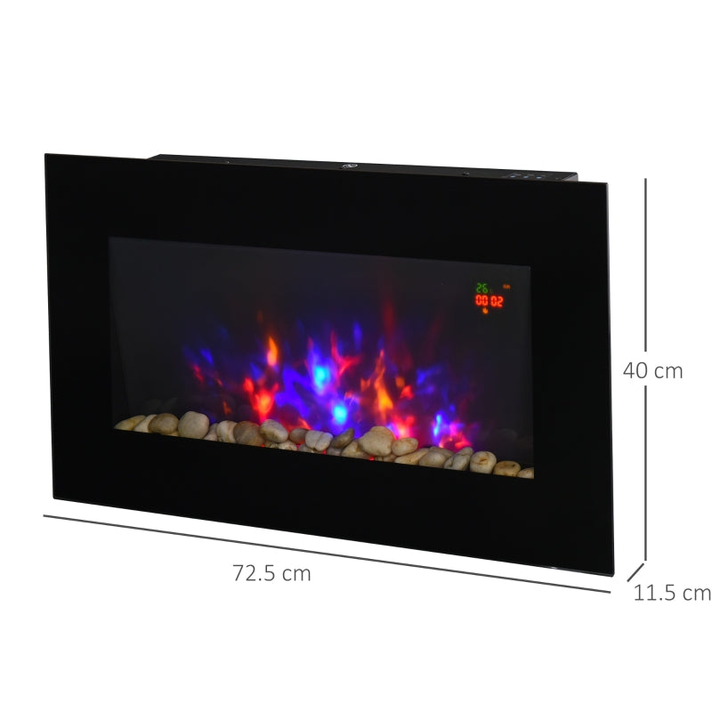 Wall Mounted Tempered Glass Electric Fireplace Heater-Black