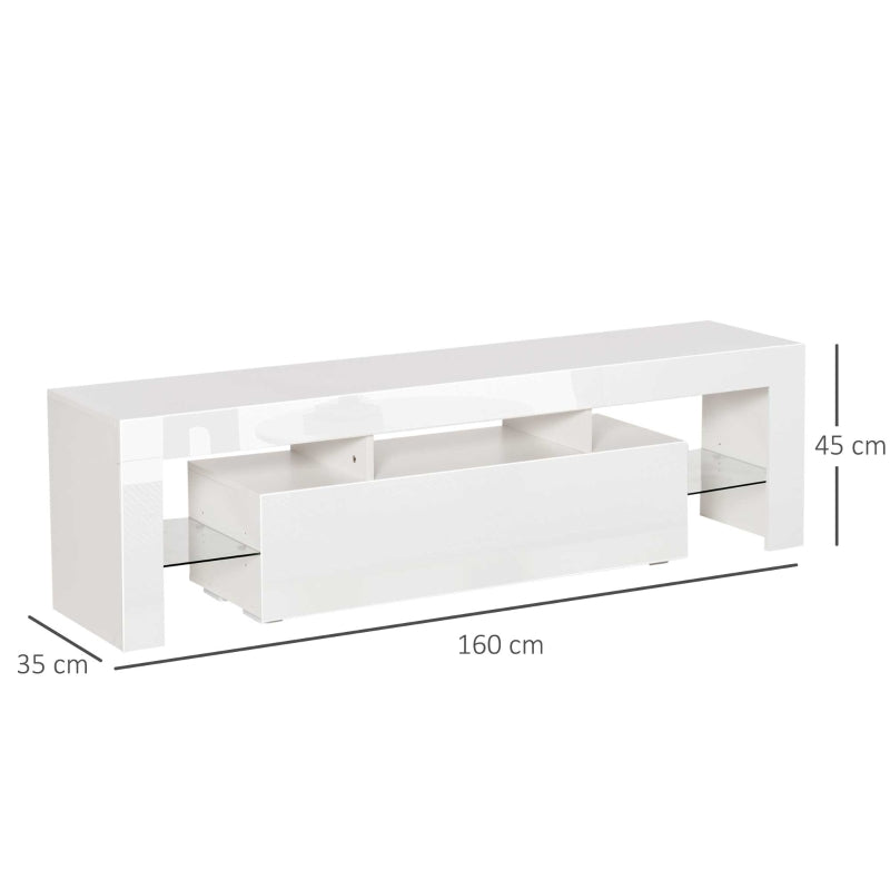 High Gloss Futuristic TV Stand, With LED Lights - White