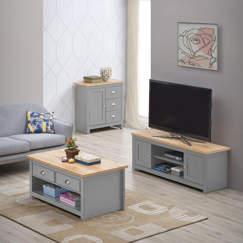 Lisbon Living 3 Piece Set: 2 Door TV Unit, 1 Door Sideboard, Coffee Table in Grey