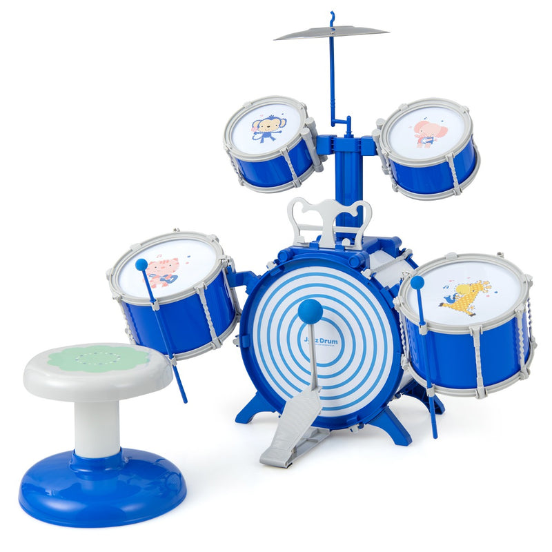 Juguete de instrumento musical de percusión educativo con bombo y pedal, color azul