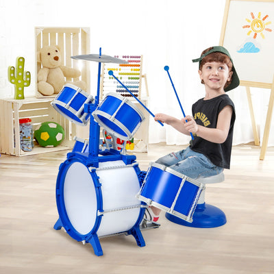 Juguete de instrumento musical de percusión educativo con bombo y pedal, color azul