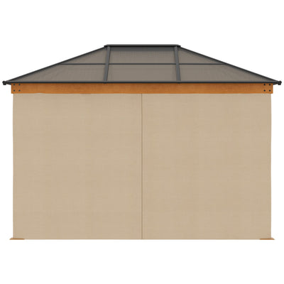 Outsunny 3 x 3.6 m Hardtop Gazebo Canopy with Polycarbonate Roof, Aluminium and Steel Frame, Nettings and Sidewalls for Garden, Patio, Khaki