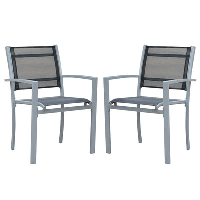 Outsunny Set Of 2 Outdoor Chairs Square Steel Frame Texteline Seats Foot Caps Mesh Boxy Comfortable Easy Clean Black Grey