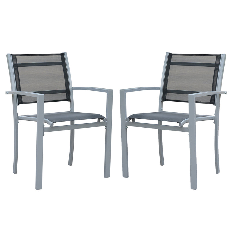 Outsunny Set Of 2 Outdoor Chairs Square Steel Frame Texteline Seats Foot Caps Mesh Boxy Comfortable Easy Clean Black Grey