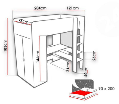 Cabin Bed Tom with Wardrobe and Desk