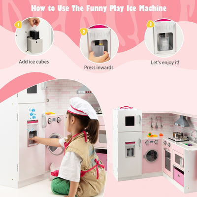 Kids Corner Play Kitchen with Apron and Chef Hat