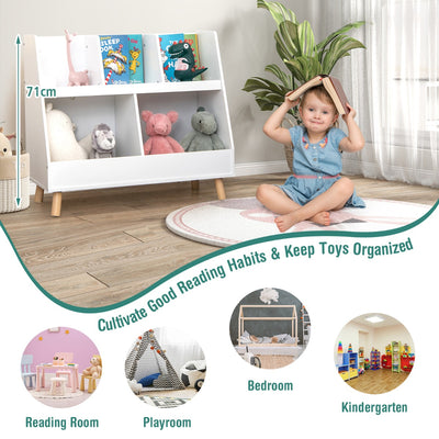 Estantería para niños con 5 cubos y organizador de juguetes con patas de madera maciza y kits antivuelco, color blanco