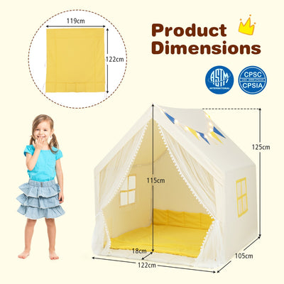 Kids and Toddlers Playhouse with Washable Cotton Mat and Star Lights and Windows-Beige