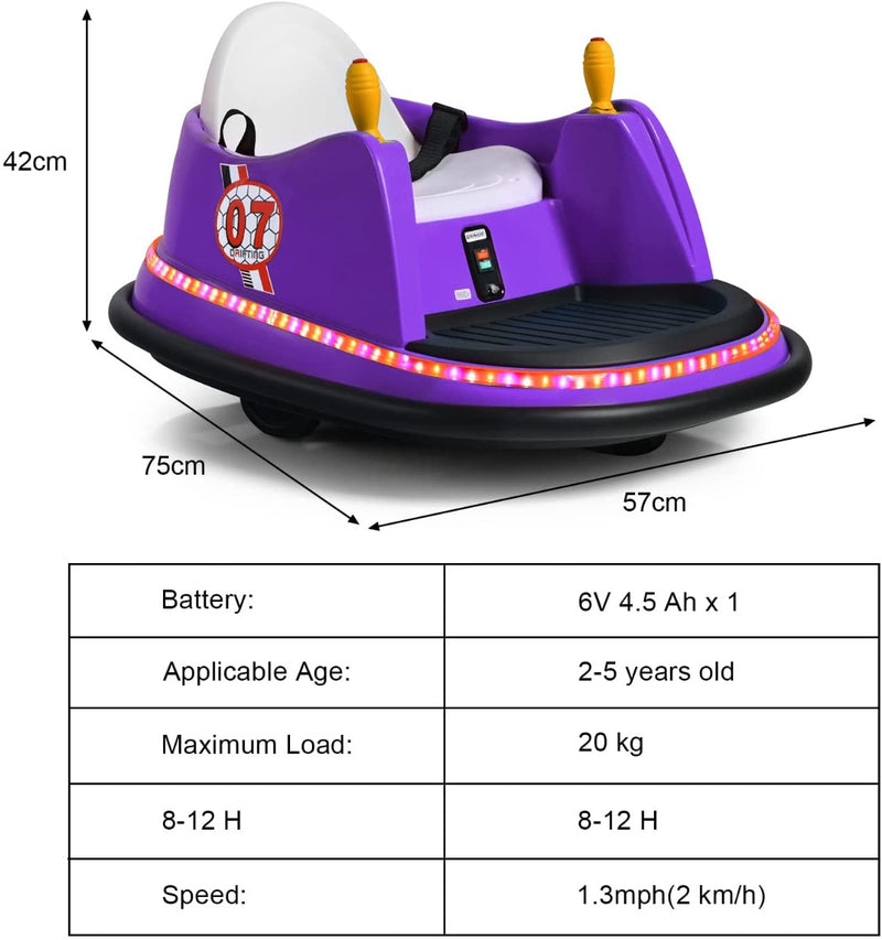 Coche de choque para niños con luces intermitentes de colores y música (morado) 