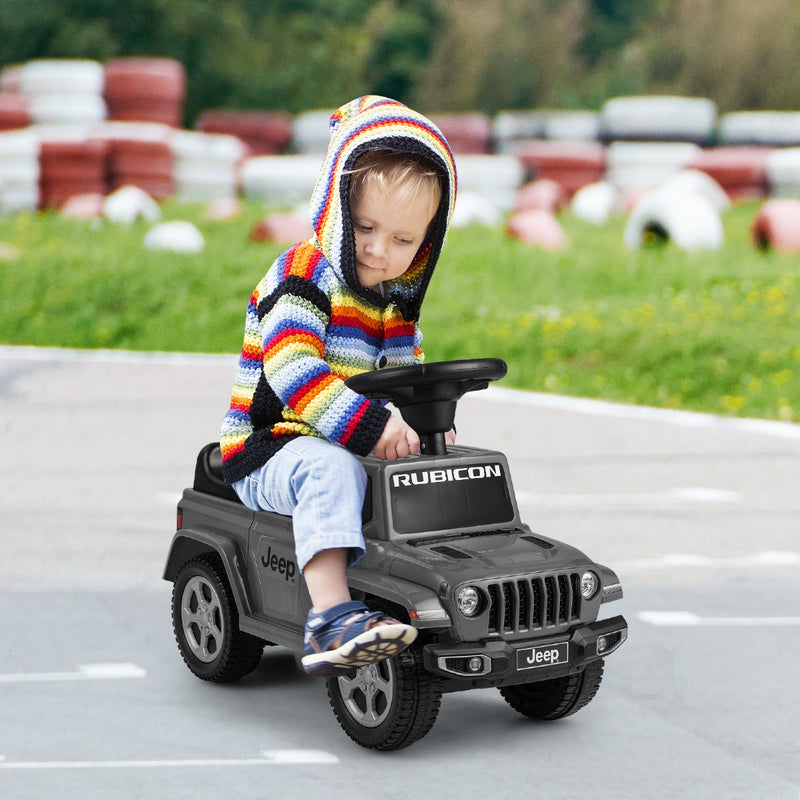 Jeep Ride On Push Car con licencia, volante y sonido de motor para niños de 18 a 36 meses, color gris