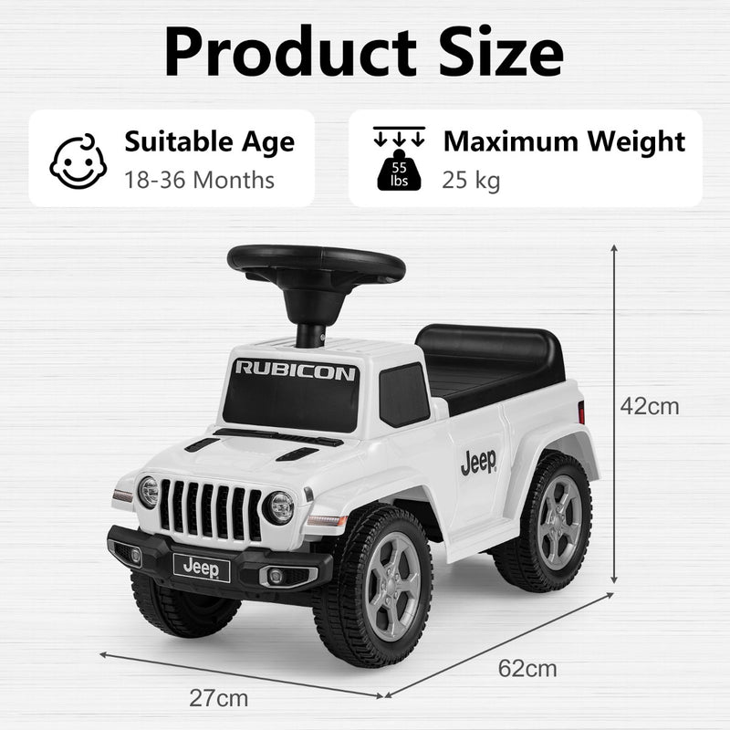 Licensed Jeep Ride On Push Car with Steering Wheel and Engine Sound for Ages 18-36 Months-White