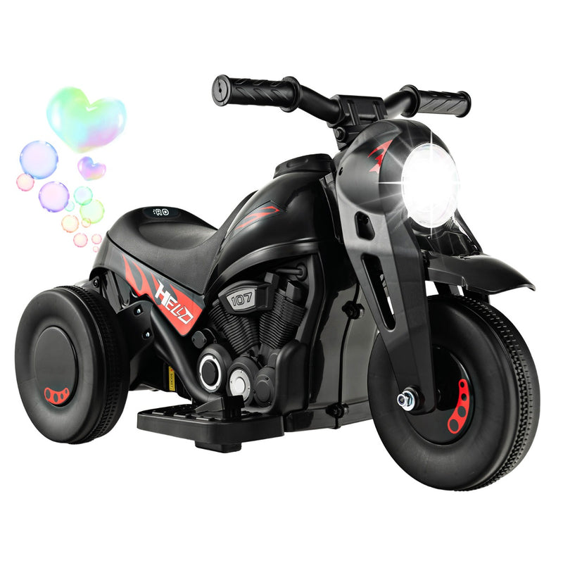 Motocicleta eléctrica para niños de 6 V con máquina para hacer burbujas, color negro