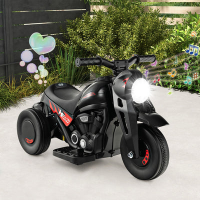 Motocicleta eléctrica para niños de 6 V con máquina para hacer burbujas, color negro