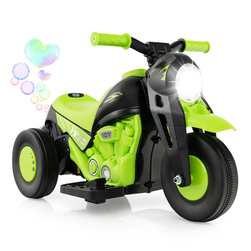 Motocicleta eléctrica para niños de 6 V con máquina para hacer burbujas, color verde