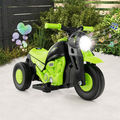 Motocicleta eléctrica para niños de 6 V con máquina para hacer burbujas, color verde