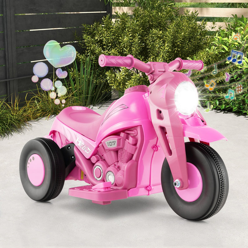 Motocicleta eléctrica para niños de 6 V con máquina para hacer burbujas, color rosa