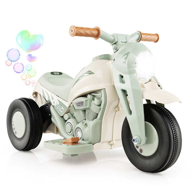 Moto eléctrica para niños de 6 V con máquina para hacer burbujas, color beige