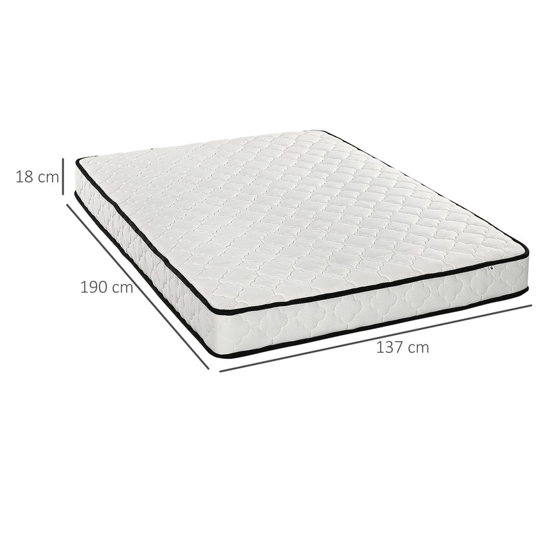 HOMCOM Double Mattress, Pocket Sprung Mattress in a Box with Breathable Foam and Individually Wrapped Spring, 190cmx137cmx18cm, White