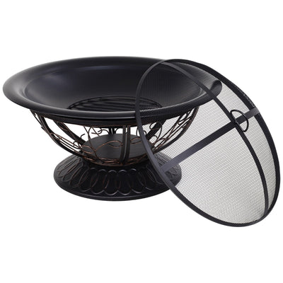 Outsunny Steel Lift-Top Screen Firepit Black