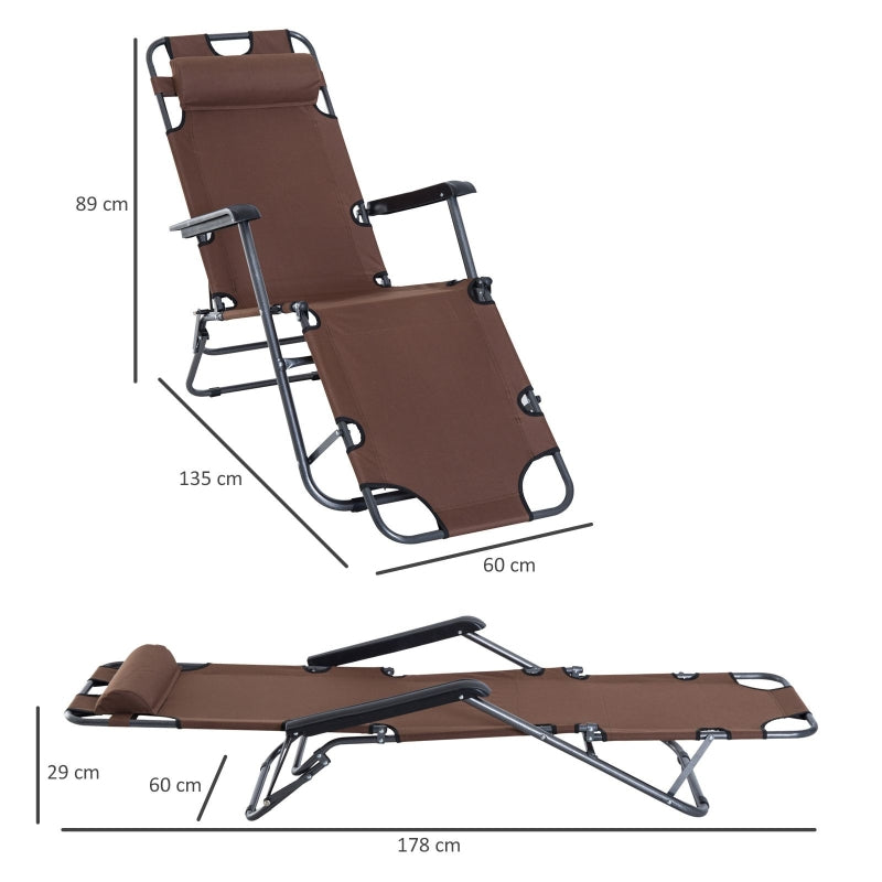 Metal Frame 2 In 1 Lounger W/ Pillow Brown