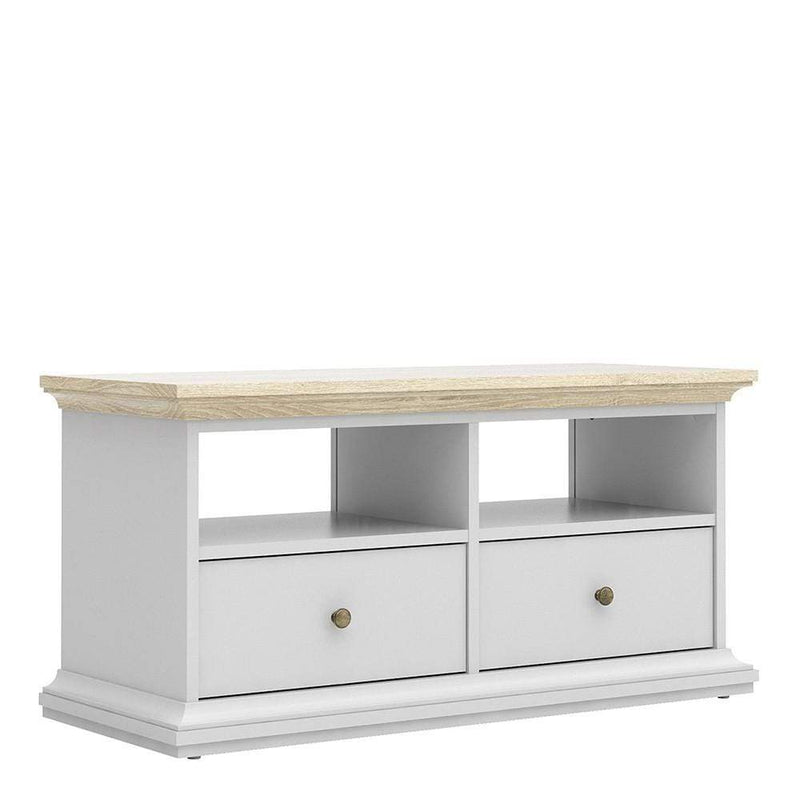 Paris - TV Unit - 2 Drawers 2 Shelves in White and Oak