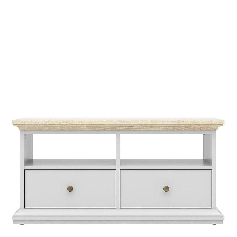 Paris - TV Unit - 2 Drawers 2 Shelves in White and Oak